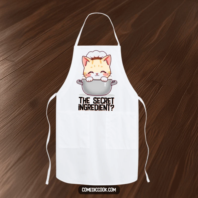 Funny Kawaii cat chef apron, featuring a curious cat peeking into a steaming pot. Stylish and practical kitchen wear, excellent funny gift.