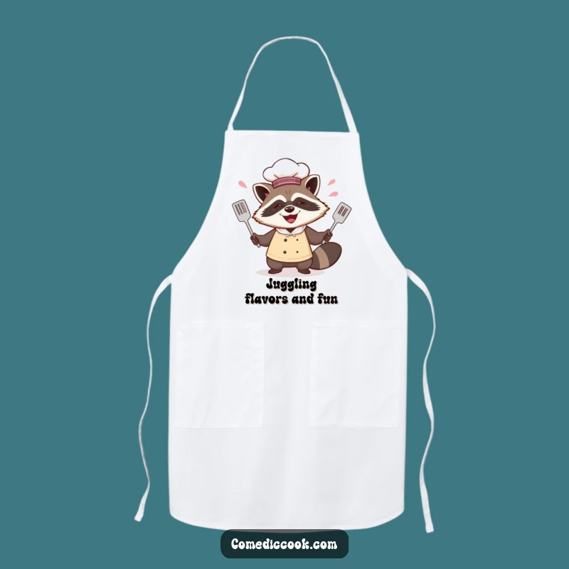 Funny Raccoon Chef Juggling Spatulas Apron - Cook with Mischief!