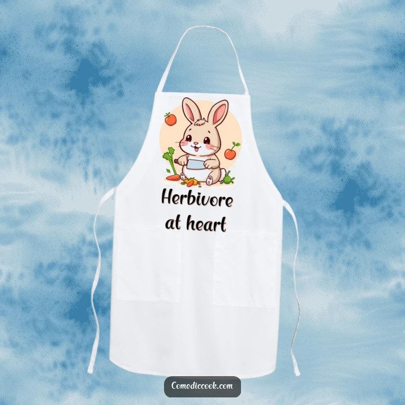 Funny Rabbit Chef Apron: A functional and funny apron showing a rabbit chef expertly using a tiny knife to chop vegetables, great for cooks.