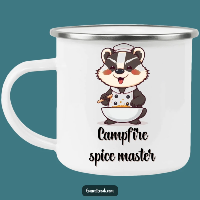 Funny Badger Chef Camping Mug: Dramatic Seasoning for Outdoor Feasts