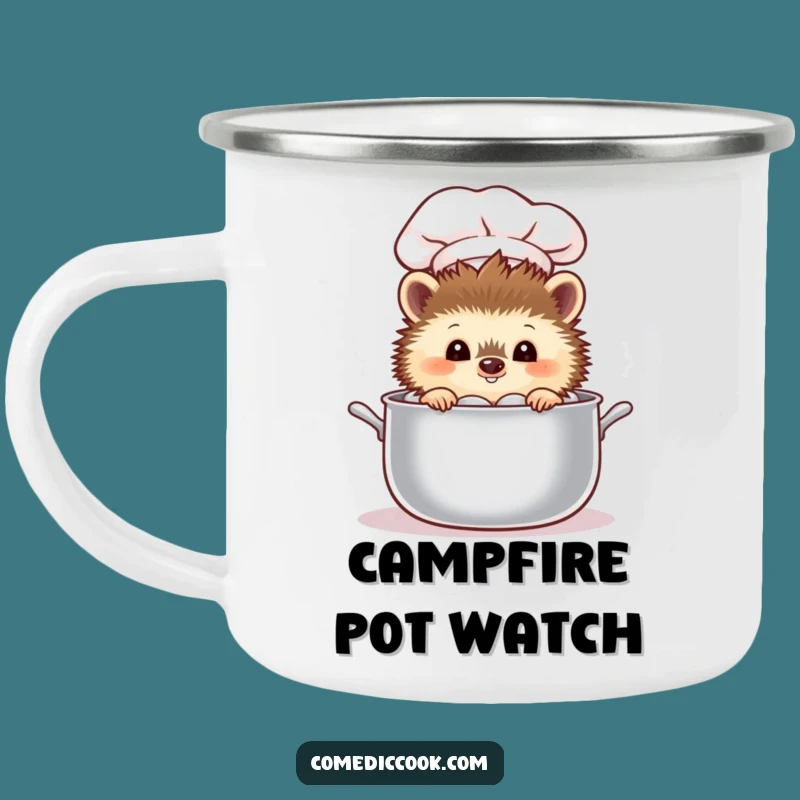 Funny Hedgehog Chef Camping Mug: Peeking Pot Outdoor Mug, Hilarious Gift