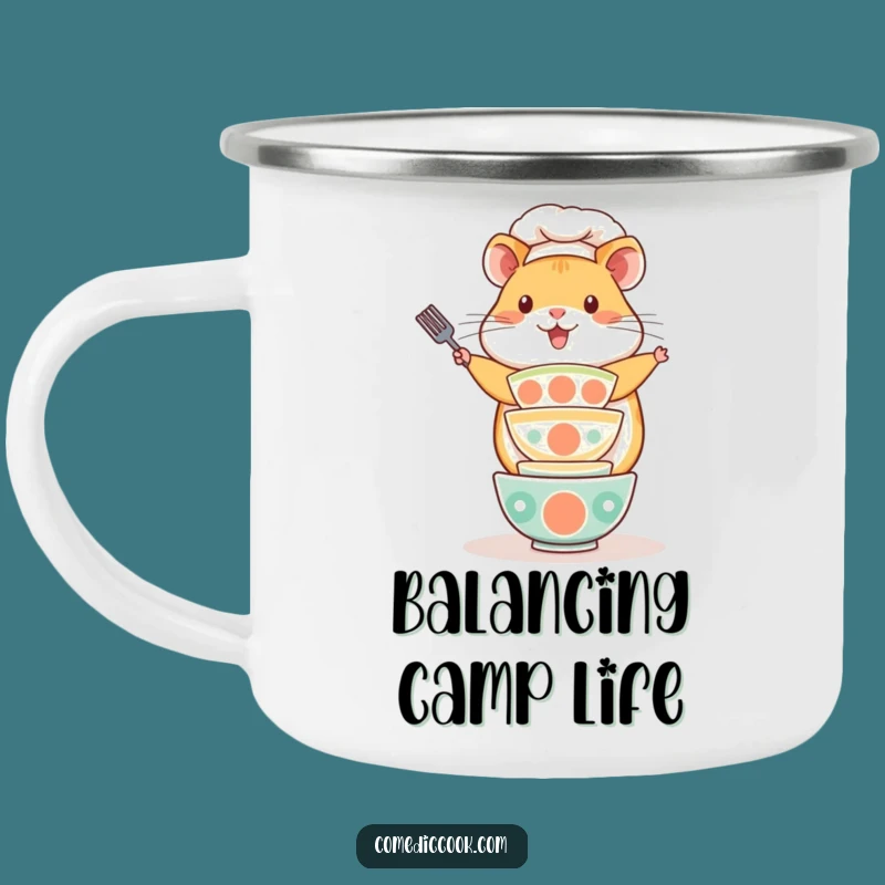 Funny Kawaii Hamster Chef Camping Mug - Playful Baker Enamel Cup, Perfect Funny Gift