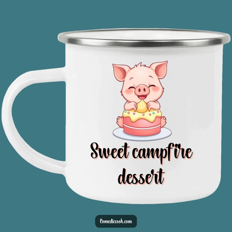 Funny Piglet Frosting Cake Enamel Mug: Hilarious Outdoor Dessert Companion