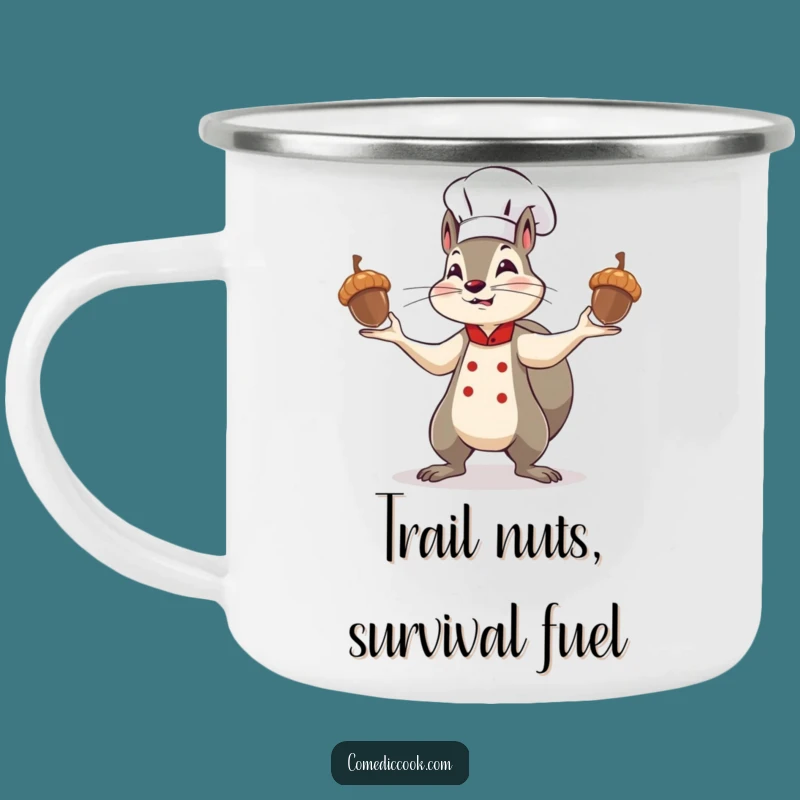 Funny Squirrel Chef Camping Mug: Adventure Fuel with Acorn-Juggling Spirit