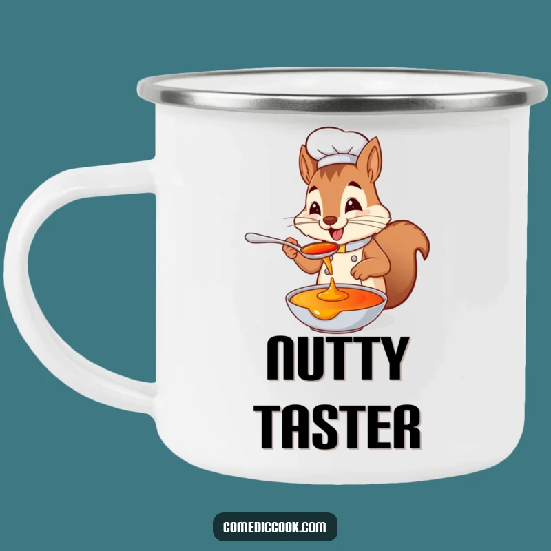 Funny Squirrel Chef Camping Mug: Tasting Sauce Enamel Cup, Rugged & Hilarious Outdoor Drinkware, Excellent Funny Gift!