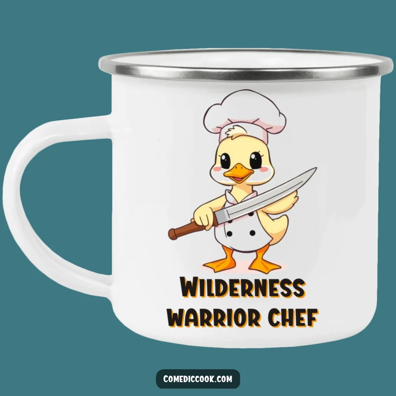 Funny Duck Chef Camping Mug: Adventure Fuel with Spatula Sword Spirit