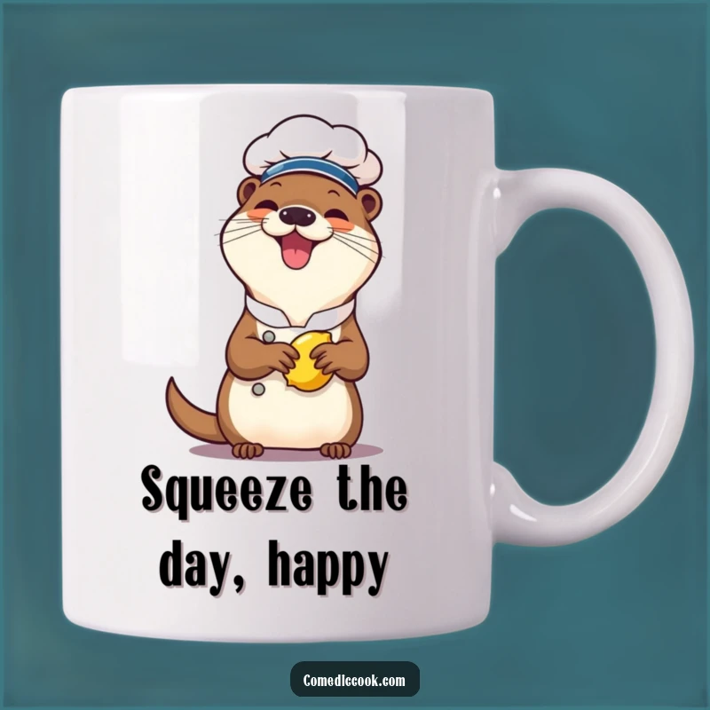 Funny Otter Chef Mug: Giggling Over Zesty Lemon Squeezing Fun