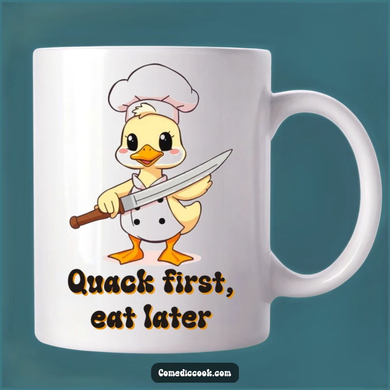 Funny Duck Chef Mug: Wielding a Spatula Sword with Comical Culinary Courage