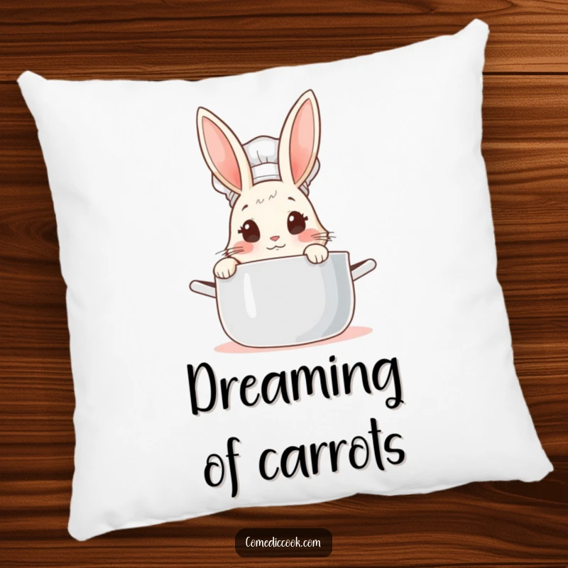 Funny Rabbit Chef Pillow: Cute bunny chef peeking into a steaming pot, a soft and humorous decorative accent.