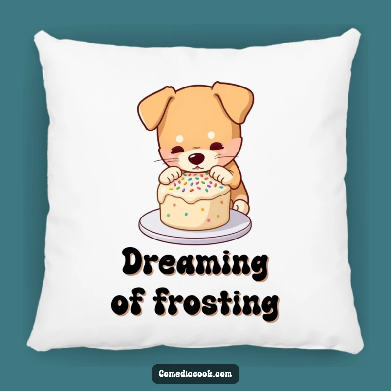 Funny Cake Decorating Dog Pillow: Cozy & Humorous Accent for Baking Nooks