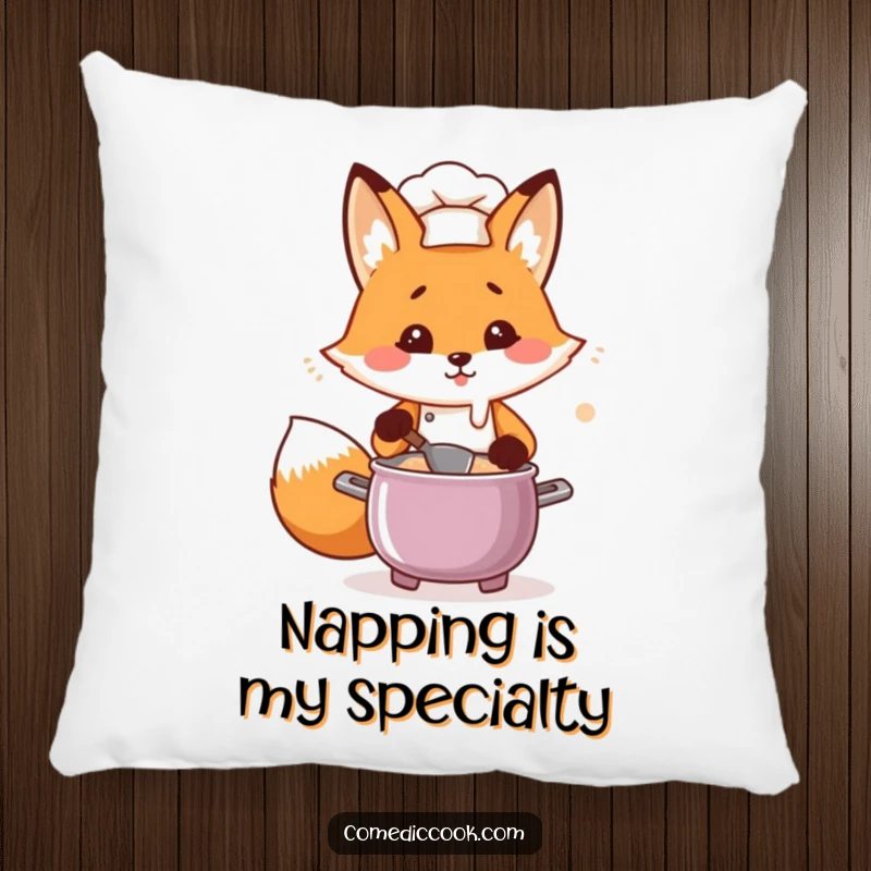 Funny Kawaii fox chef pillow, a flustered fox chef with a pot, soft and decorative cushion, great funny gift.