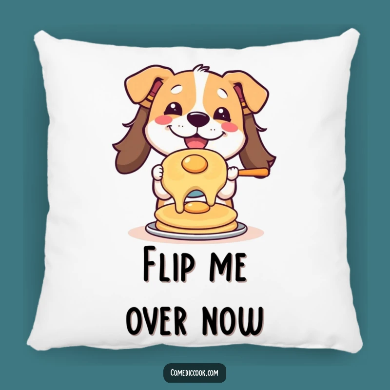 Funny Pancake Flipping Dog Pillow: Cozy & Humorous Accent for Couch or Bed