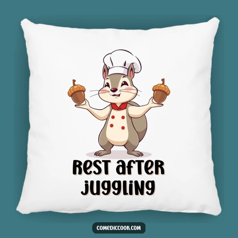 Funny Squirrel Chef Pillow: Cozy Up with Determined Acorn-Juggling Cuteness