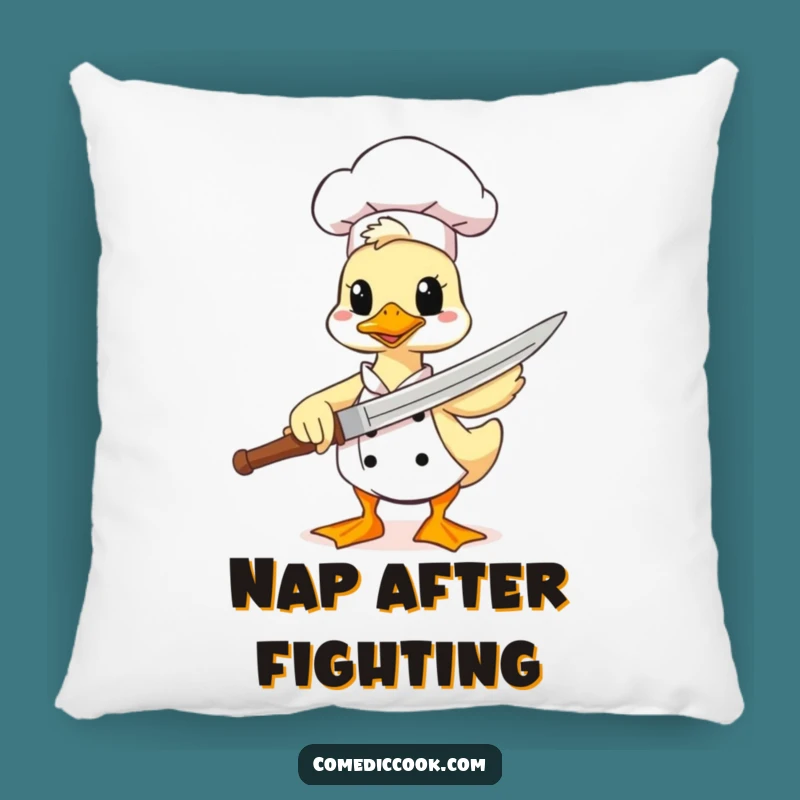 Funny Duck Chef Pillow: Snuggle Up with Comical Spatula Sword Adventures