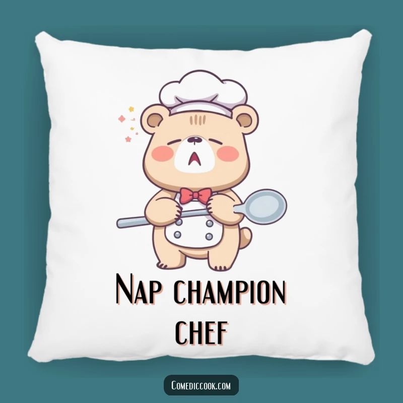 Funny Sleepy Bear Chef Pillow: Cozy Yawn Decor, Soft & Hilarious Gift