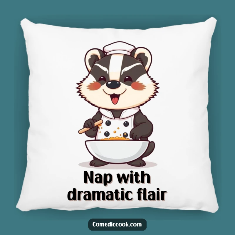 Funny Badger Chef Pillow: Cozy Up with Dramatic Seasoning Cuteness