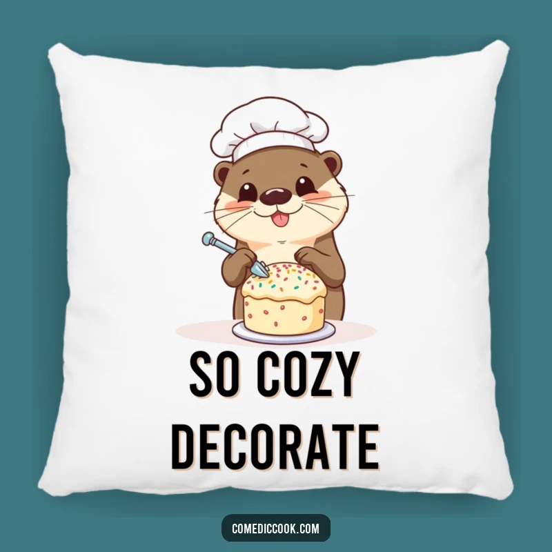 Soft Funny Otter Chef Pillow: Sprinkling Cake Cushion, Cozy & Hilarious Home Accent, Ideal Funny Gift!