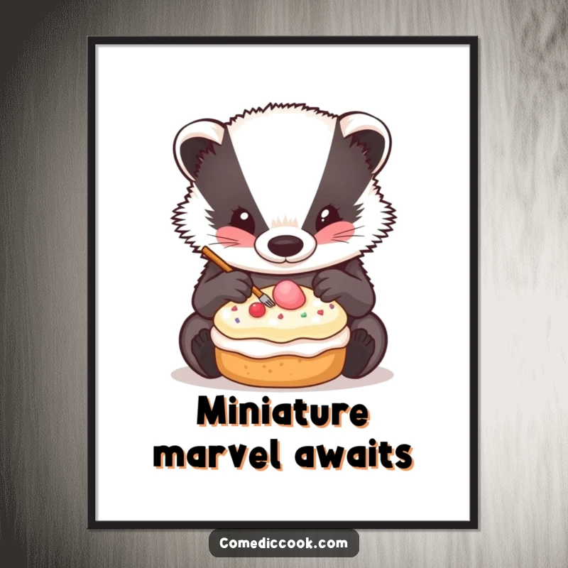 Funny Badger Decorator Digital Art Print of a badger decorating a pastry, ready to add detailed charm.