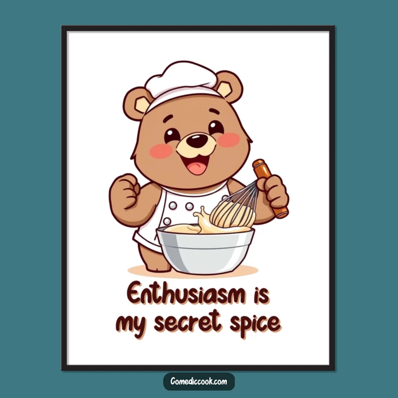 Funny Bear Chef Whisking Batter Digital Art - Instant Kitchen Cheer!