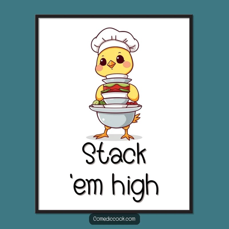 Funny Chick Chef Digital Art: Balancing Act Wall Decor, Instant Hilarious Gift
