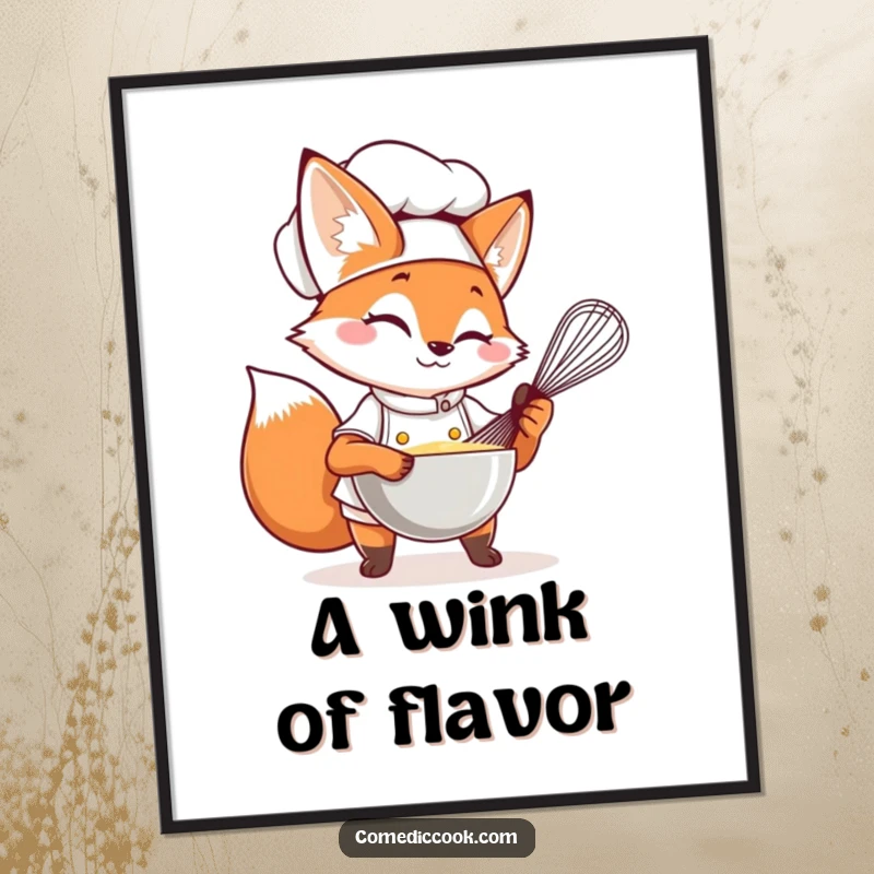 Funny Fox Chef Digital Art Print of a winking fox whisking, ready to add witty charm.