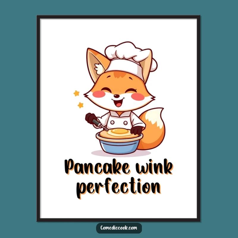 Funny Fox Chef Pancake Flip Digital Art Print: Hilarious Breakfast Decor