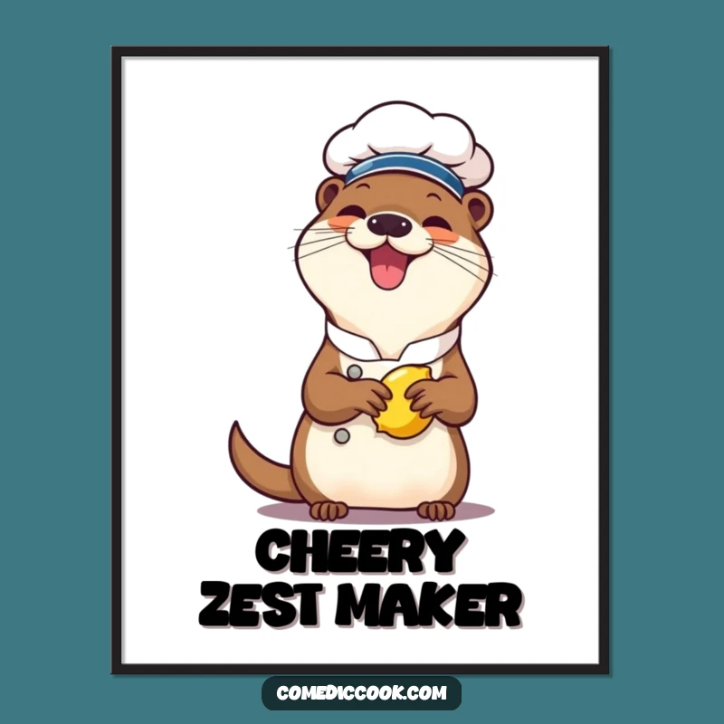 Funny Otter Chef Digital Art: Cheerful Lemon Squeezing Masterpiece for Your Walls