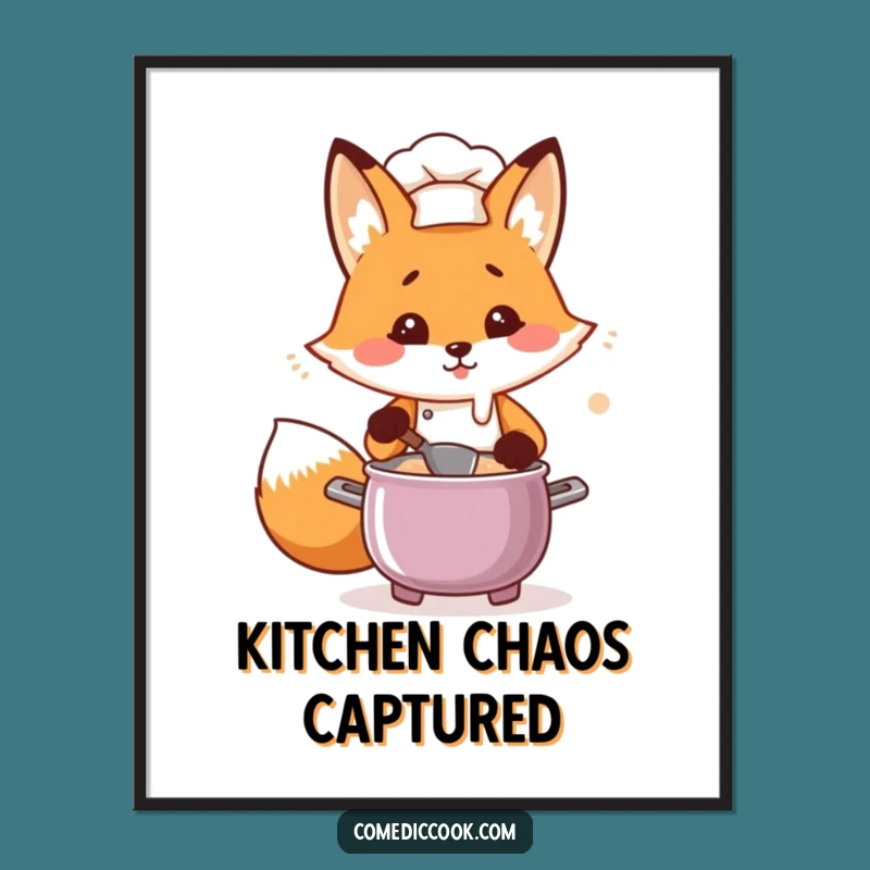 Funny Kawaii Fox Chef Digital Print - Flustered Cooking Art, Instant Download Gift