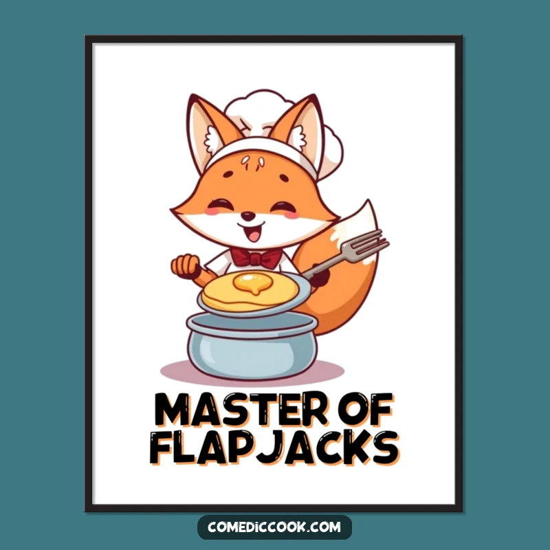 Funny Fox Chef Pancake Digital Art: Energetic Culinary Decor, Humorous Gift