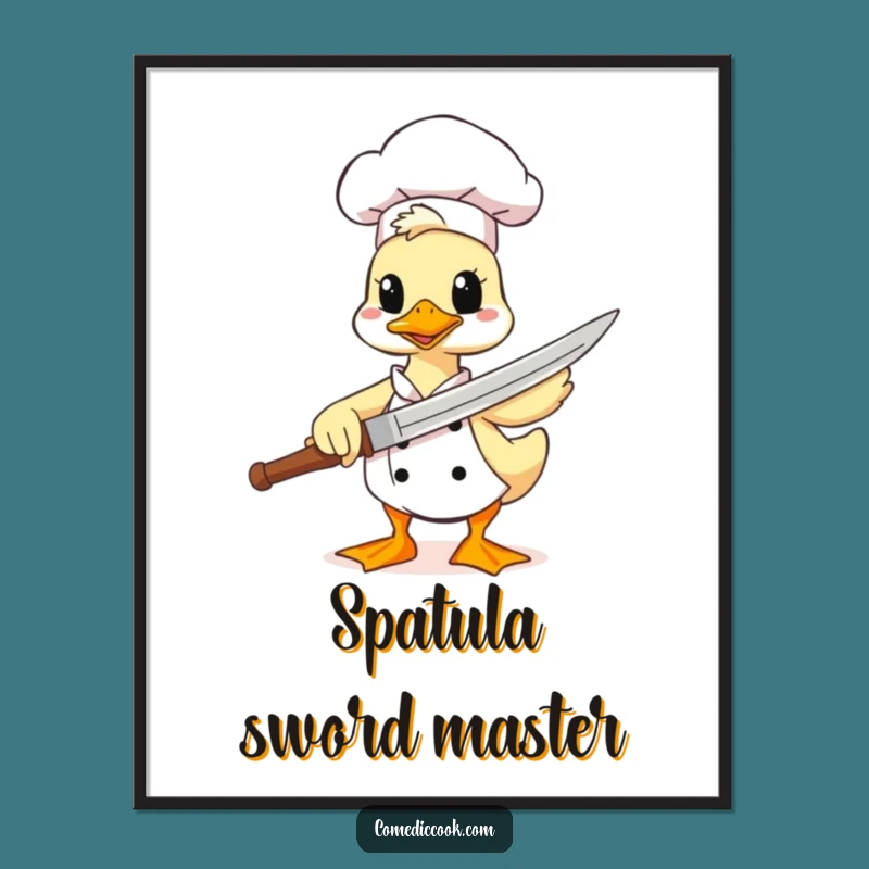 Funny Duck Chef Digital Art: Comical Spatula Sword Masterpiece for Your Walls