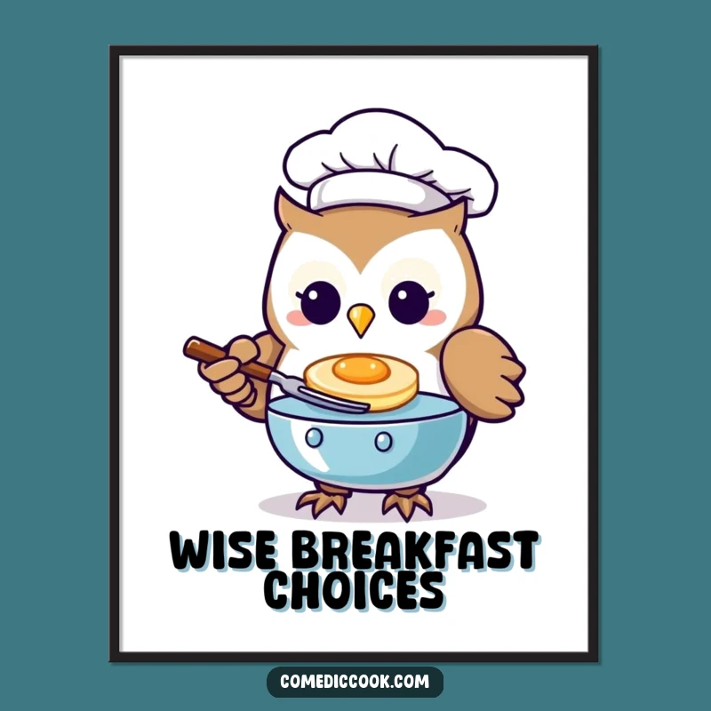 Funny Kawaii Owl Chef Digital Art: Instant Pancake Flip Art, Perfect Funny Gift Download
