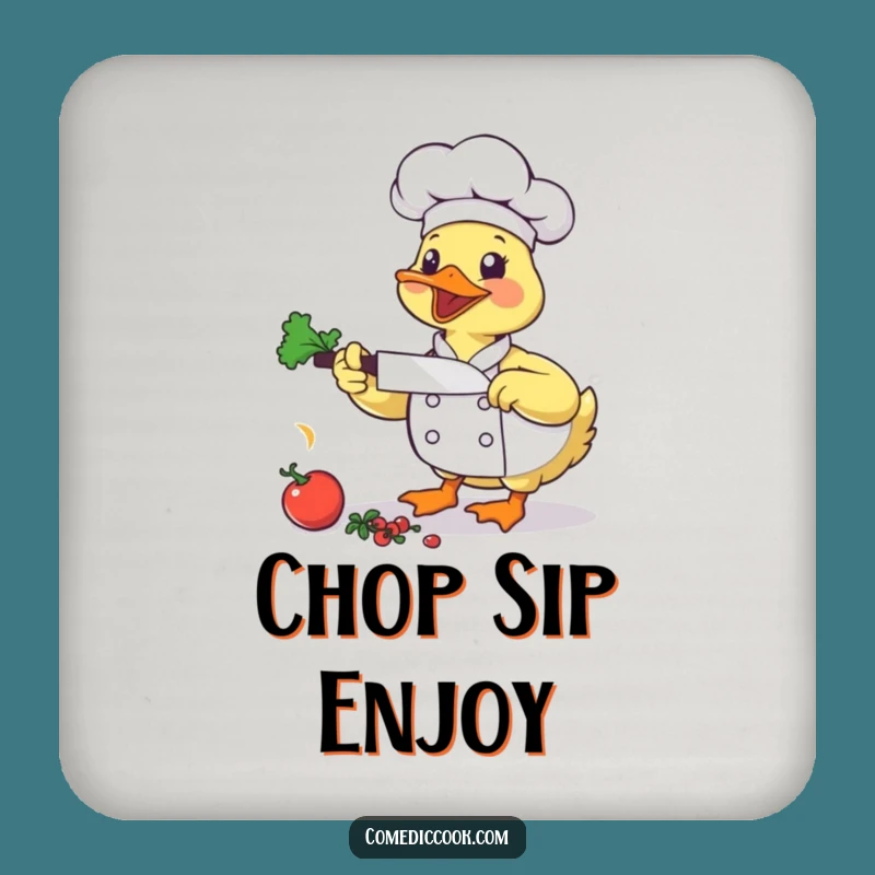 Funny Duck Chef Drink Coaster: Protect Surfaces with Culinary Energy!