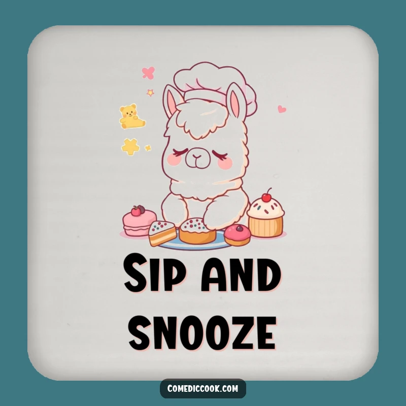 Funny Alpaca Chef Drink Coaster: Sleepy Pastry Dreamer - Gift