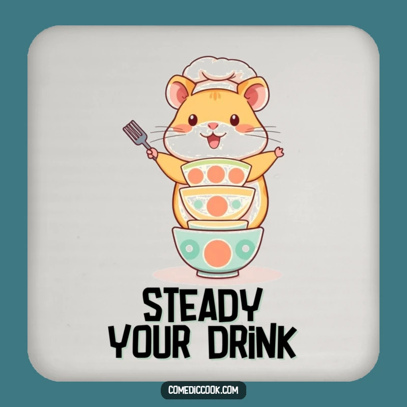 Funny Kawaii Hamster Chef Coaster Set - Playful Baker Drink Protection, Perfect Funny Gift