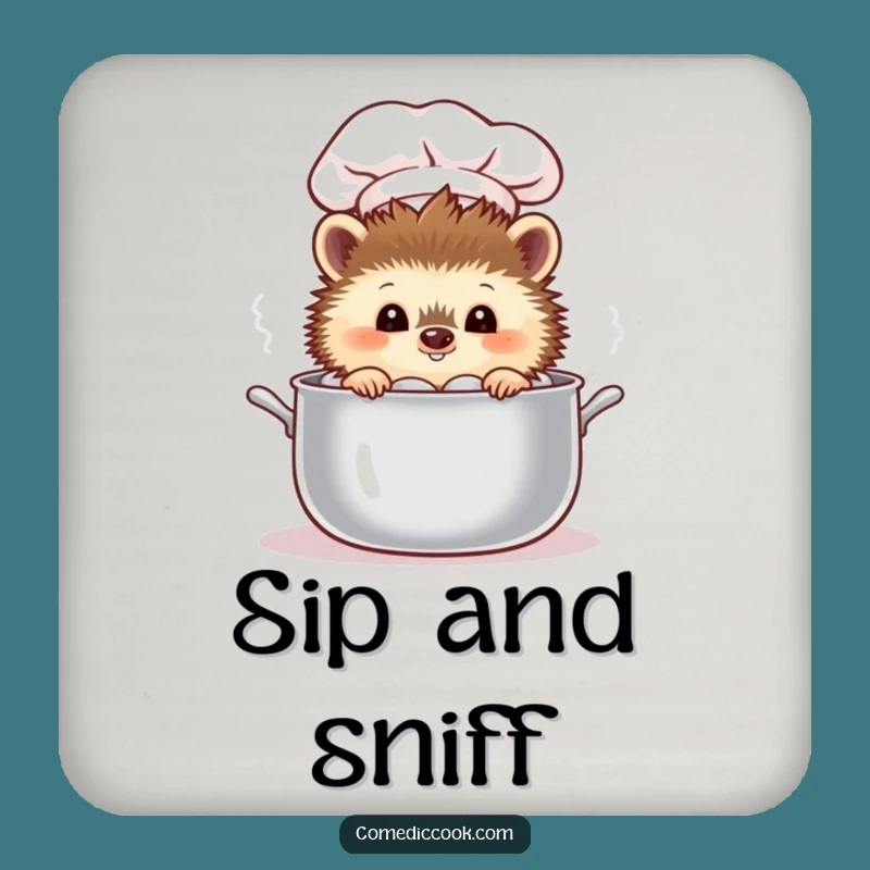 Funny Hedgehog Chef Coaster: Peeking Pot Decor, Hilarious Kitchen Gift