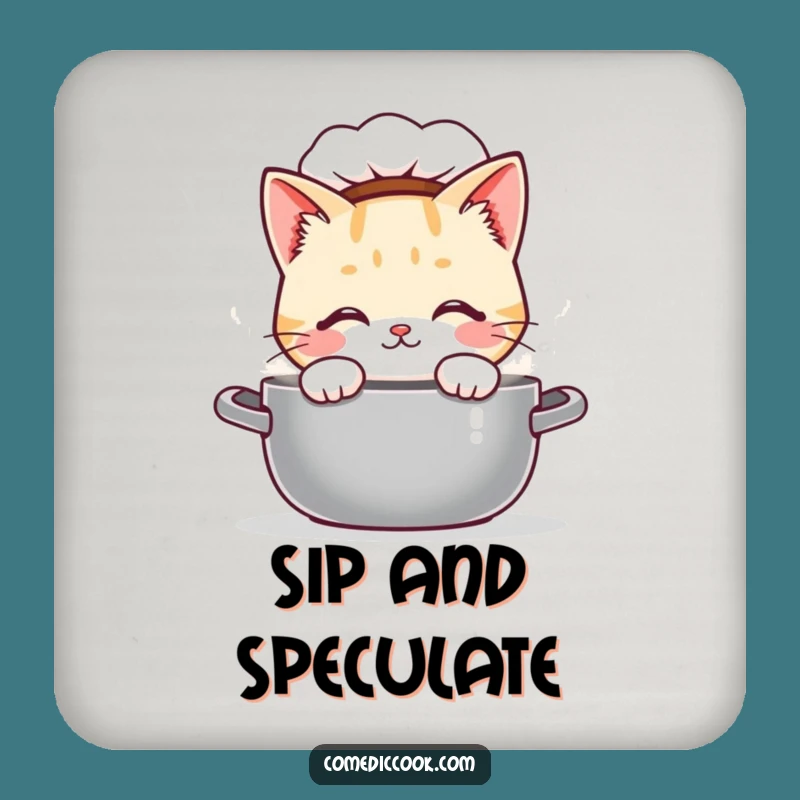 Funny Kawaii Cat Chef Coaster Set - Curious Baker Drink Protection, Perfect Funny Gift