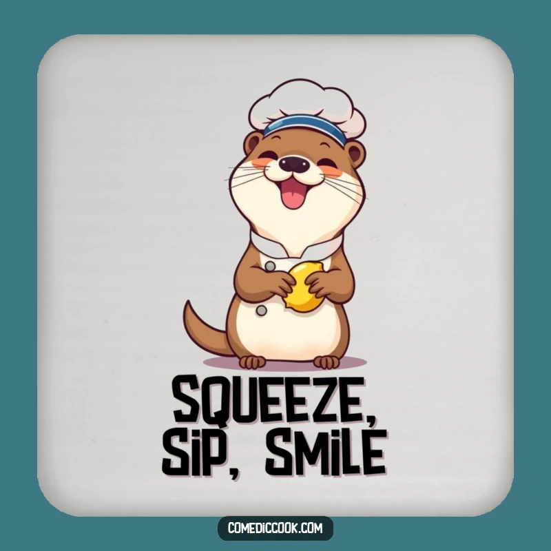 Funny Otter Chef Coasters: Protect Surfaces with Giggling Lemon Zest