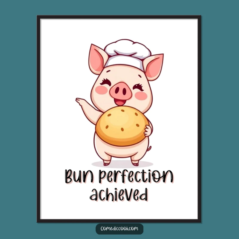 Funny Pig Chef Poster: Cheerful Baker's Bun Art - Kitchen Gift