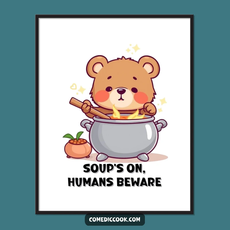 Funny Bear Cub Chef Poster: Whimsical Wall Art for Cozy Kitchens & Nurseries
