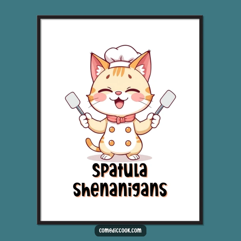 Funny Cat Chef Art Poster: Whimsical Kitchen Decor Gift