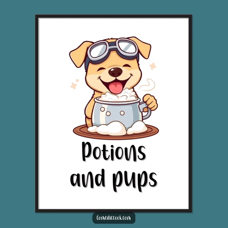 Funny Goggled Dog Tasting Pot Poster: Humorous Decor for Labs & Adventurers