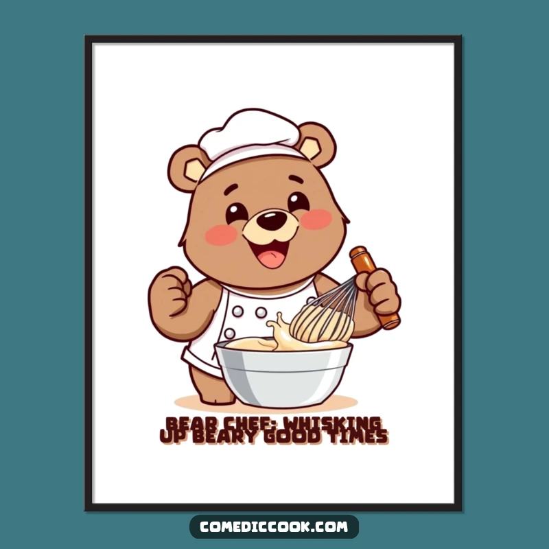 Free Printable Bear Chef Whisking Wall Art Funny Downloadable Decor