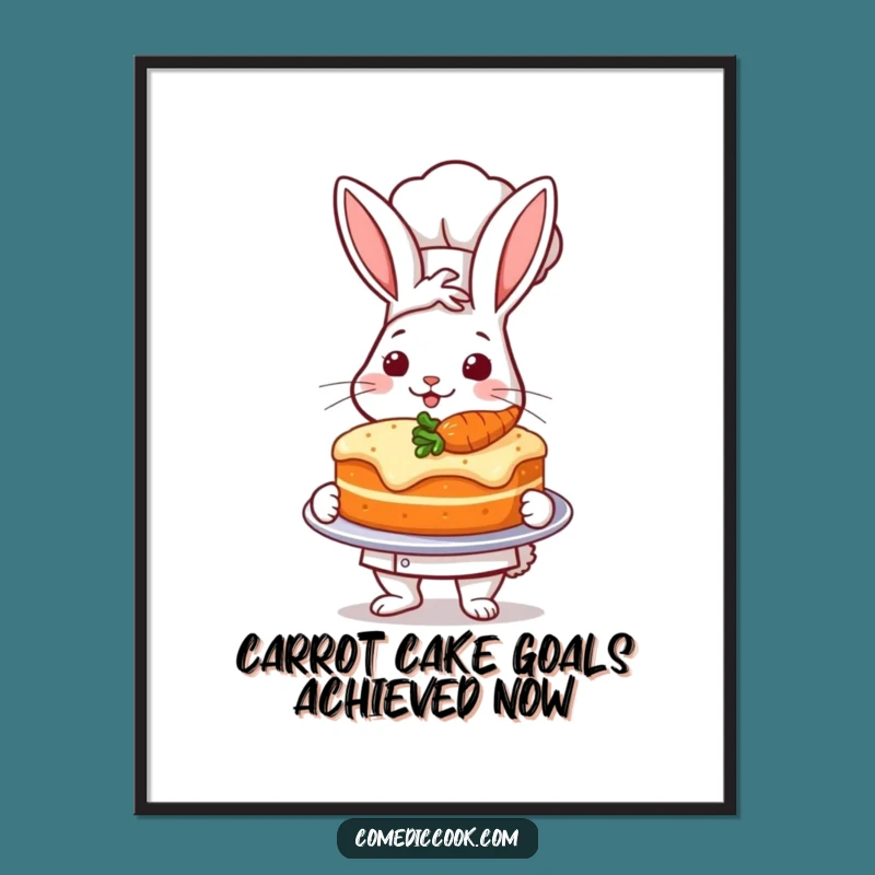 Funny Free Printable Wall Art: Rabbit Chef with Carrot Cake, Whimsical Kitchen Decor Downloadable Gift