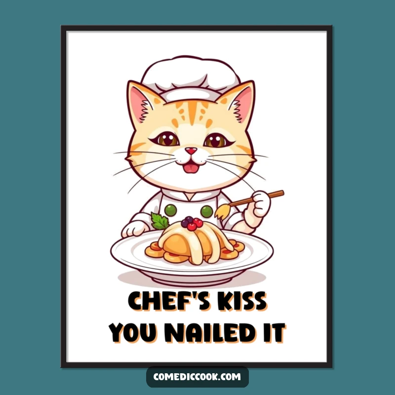 Funny Free Printable Wall Art: Cat Chef Serving a Masterpiece Downloadable