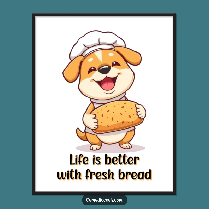 Free Printable Dog Chef Wall Art: Cheerful Bread Baking Humorous Downloadable Decor
