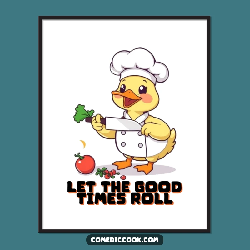 Free Printable Duck Chef Wall Art: Veggie Chopping Humorous Downloadable Decor