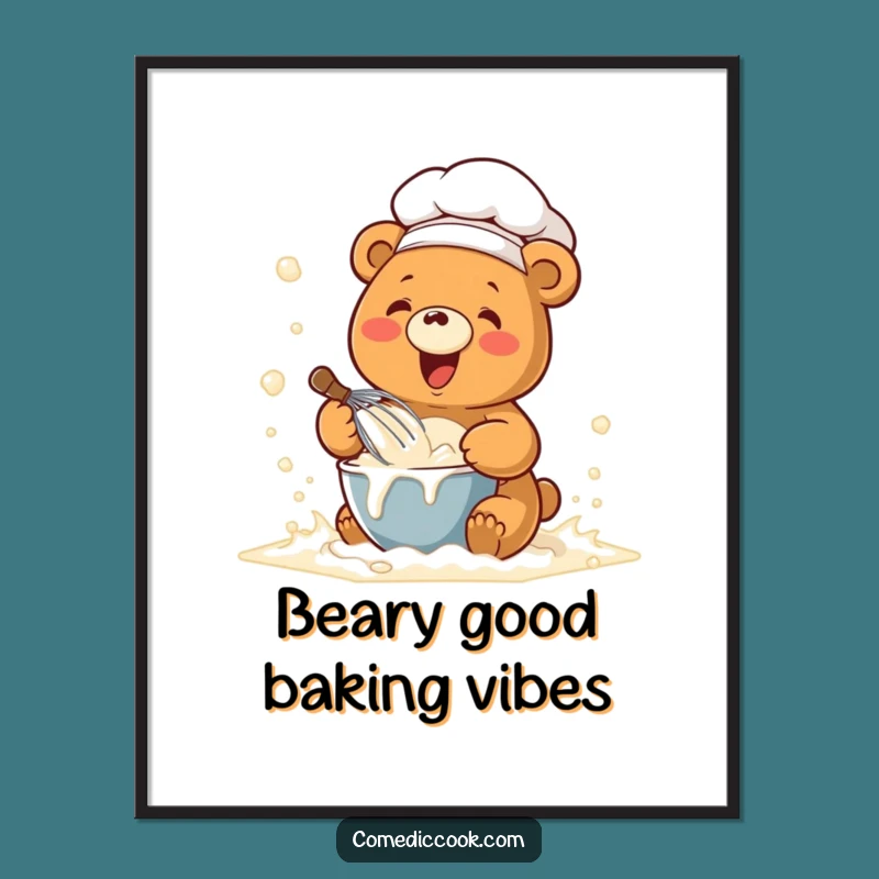 Free Printable Funny Chef Bear Wall Art - Kawaii Baking Whisking Downloadable Decor