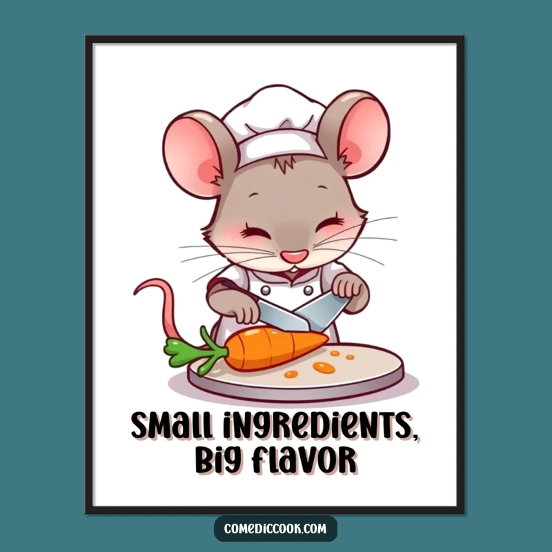 Free Printable Mouse Chef Wall Art: Tiny Carrot Slicing Humorous Downloadable Decor