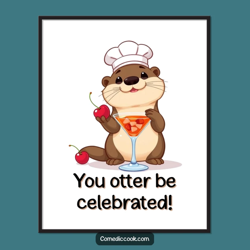 Free Printable Otter Chef Wall Art: Cocktail Cherry Humorous Downloadable Decor