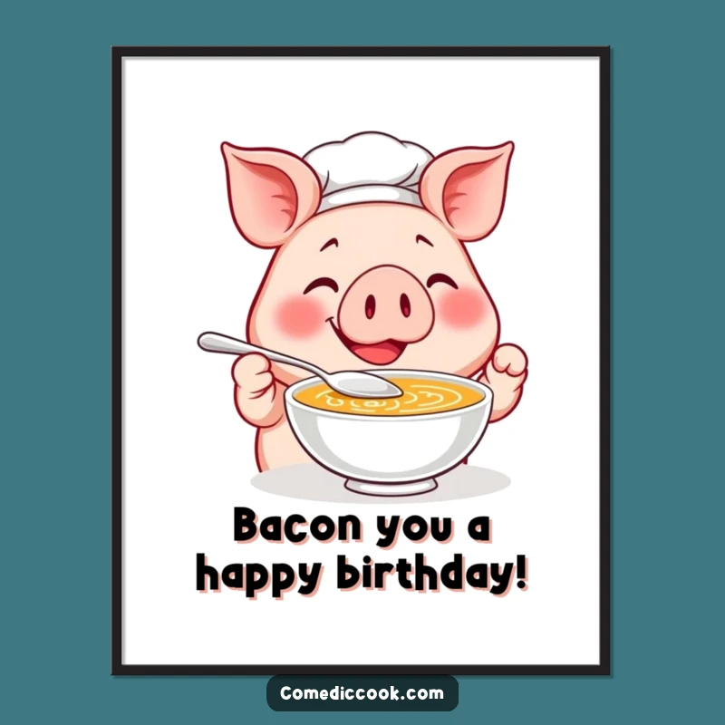Free Printable Pig Chef Wall Art: Funny Soup Tasting Humorous Downloadable Decor